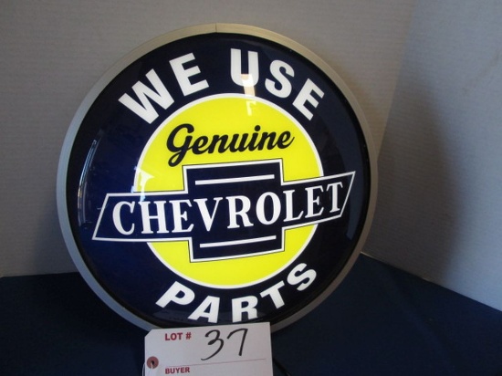 "we Use Genuine Chevy Parts" Lighted Plastic & Metal Sign 15.5" Diameter, 4