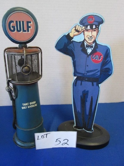 (2) Gulf Metal Advertising Displays 13.5" And 12.75" Tall