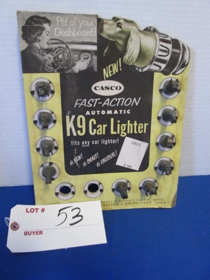Vintage Casco K9 Car Lighter Retail Display 13.25" X 10.5"