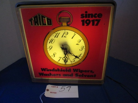 Vintage Trico Lighted Clock 15.75" Tall, 15.75" Wide, 5" Deep