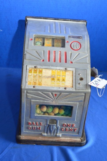 1930's Cigarette Gumball Slot Machine Trade Stimulator With Key