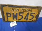 1938 Pennsylvania License Plate