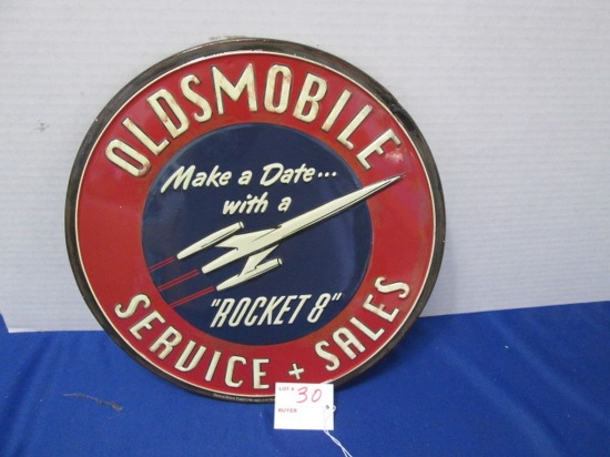 Oldsmobile Metal Sign Sales + Service Make A Date … With A "rocket 8" 12"