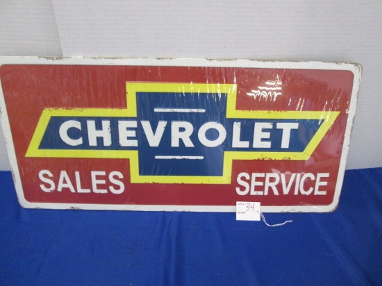 Chevrolet Sales Service Metal Sign 27" X 12.5"
