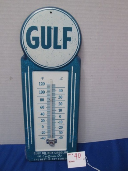 Gulf No-nox Gasoline Metal Thermometer 15.5" X 5.75"