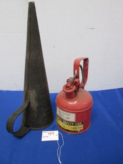 Old Metal Funnel & Justrite One Quart Safety Can