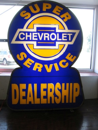 Chevrolet Dealership Super Service Lighted Sign 35" Long, 49" Tall, 10.5" D