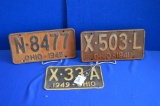 Group Of 3 1940's Ohio License Plates