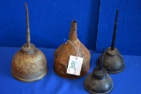 Group Of 3 Oil Cans And Small Funnel