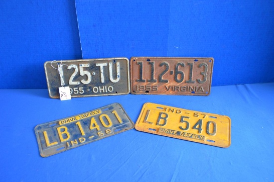 4 1950's License Plates, Ohio, Indiana