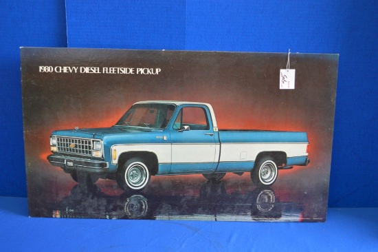 Cardboard Dealer Showroom Sign 1980 Chevy Diesel Silverado Pickup, 32"x18"