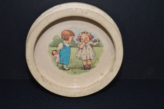 Childs Dish/Bowl by Buffalo Pottery, w/ Pair of Children on front