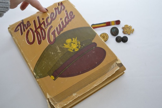 "The Officers Guide" Book & Group of Military Buttons & Ribbon