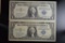 2--1957  $1 Silver Cert Star Notes Blue Seal 1-UNC, 1-EF