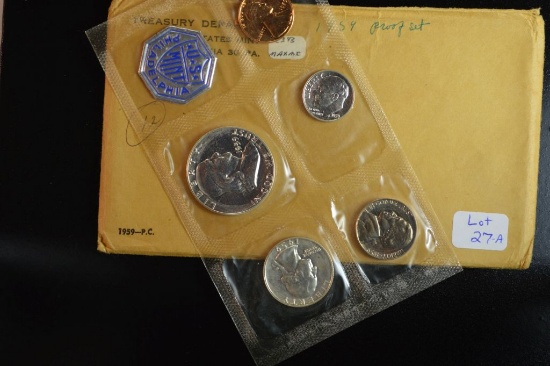 1959 PRF 5 Coin Set: .50, .25, .10, .05, .01, in Original Brown Envelope