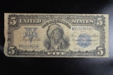 1899 Silver Cert. Large Bill BRN Blk Hawk $5.00 Chief Onapapa