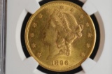 1896-S Liberty Head $20.00 Gold Piece: AU-58: NGC Graded