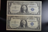2--1957  $1 Silver Cert Star Notes Blue Seal 1-UNC, 1-EF