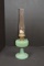 Green Moostone Diamond Quilt Aladdin Oil Lamp, Chimney Repaired