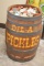 Lifesize Wooden Barrel, Gold Script on Front Says DIL-A PICKLES, no lid