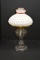 Clear Glass Oil Lamp w/ Hobnail/Diamond Quilt Red and White Shade