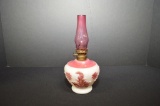 Opaque White w/ Rose to Cranberry Color Overlay Pedistal Base w/ Rose Color