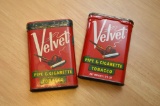 Vintage Velvet Pipe and Cigarette Tobacco Tins, Set of Two, One Tin Has Bee