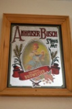 Framed Anheuser Busch Mirror with Beer Maid Holding Beer