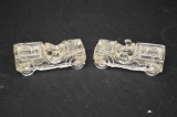 2 Glass Candy Containers - 1 -Army Jeep - damaged