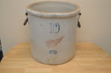 10 Gallon Red Wing Stoneware Crock with Wire and Wooden Handles, Patented D