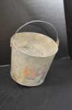 Galvanized Bucket w/ Bowed Bottom - FIRE - Marked on Front in Red