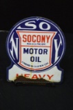 Socoy Motor Oil Porcelain Sign - Original Condition, Apprx 10 in. x 8 in. D