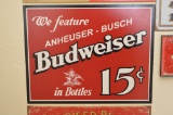 Budweiser In Bottles 15 Cents Rectangular Red Metal Sign