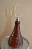 Anheuser Amber Cut Beer Bottle with No Bottom, Etched Glass Stopper