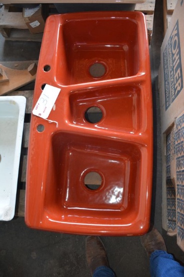 Kohler 43 1/2" long x 21 1/2 " wide, 3 Bay Cast Iron Dark Orange Sink