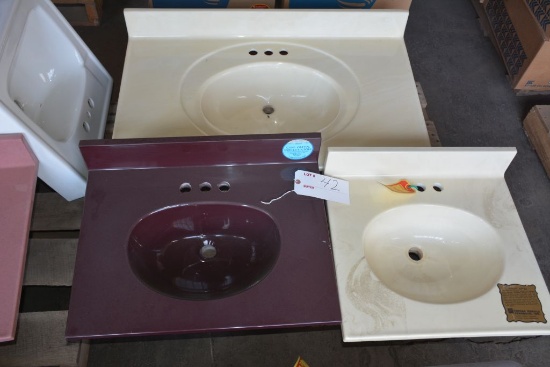 Group of 3 Vanity Sinks, Various Sizes: Purple 25"x19 1/2", Off White 21"x2