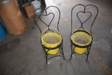 2 Rought Iron Ice Cream Chairs w/ Heart Backs and Flower Pot Seats