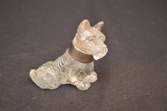 Glass Scotty Dog Candy Container w/ Metal Collara Marked Japan