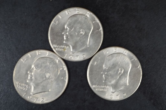 3 - 1972 Eisenhower Silver Dollars