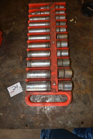 Set of 23 Sockets, 1/2” Drive, 9/16”- 1 1/8”,  In Holder