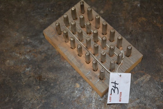 Complete Set of Letter Punch Set, A-Z, In Wood Holder