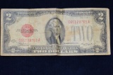 1928 D Red Certificate $2 Bill, Henry Morganthau Jr.- Signature, Folded