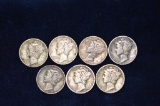 Group of 7 Mecury Dimes, 1937 - 1945