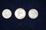 Sheild Nickel, 1900 V Nickel and 1963 Silver Quarter