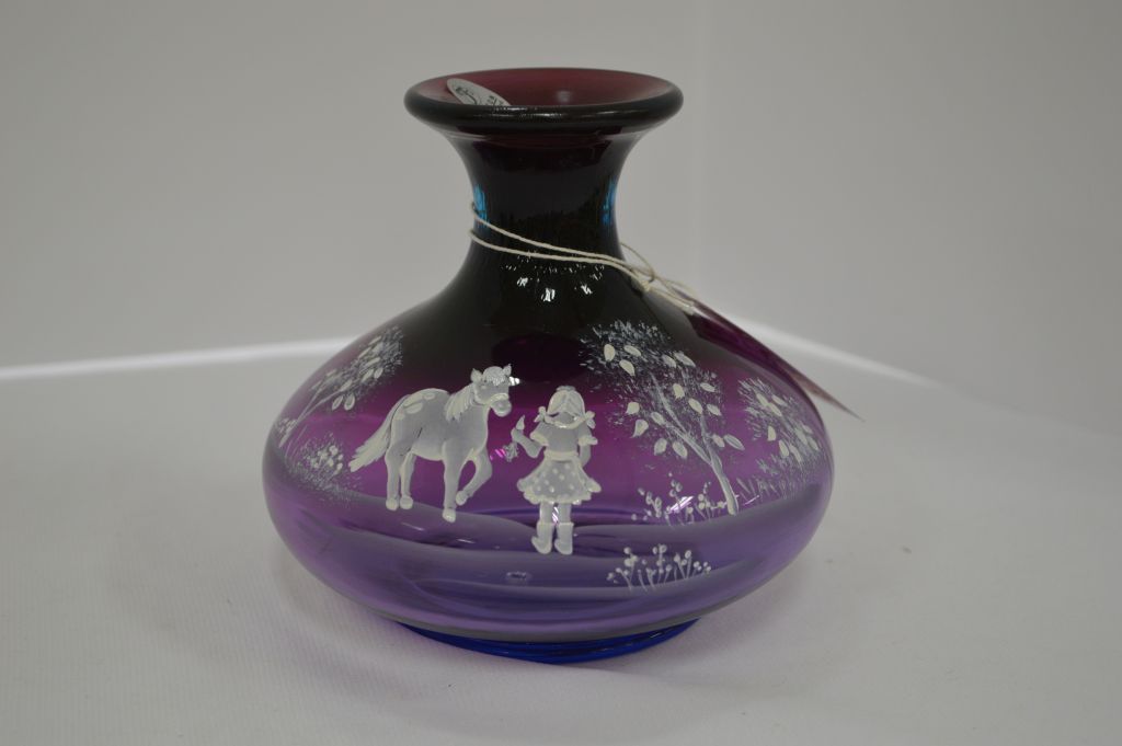 Purple Hand Painted And Signed 5x5 Mary Gregory Style Vase By