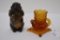 2pc Amber Beaver Toothpick Holder and Slag Beaver Paperweight
