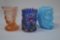 3 Indian Toothpick Holders: 1 Blue Slag by Summit Art, 1  Pink Opalescent a