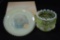 Vaseline Mosser Glass Small Plate w/ Acorn and Vaseline Opalescent Salt
