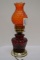 Electric Lamp Base Red and Orange Chimney - Diamond and Quilt - Base is Rou