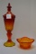 Amberina Dish w/ Starburst, Diamond Pattern Stemmed Dish w/ Lid